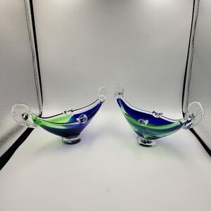 Murano Cobalt & Green Glass Gondolas - set of 2